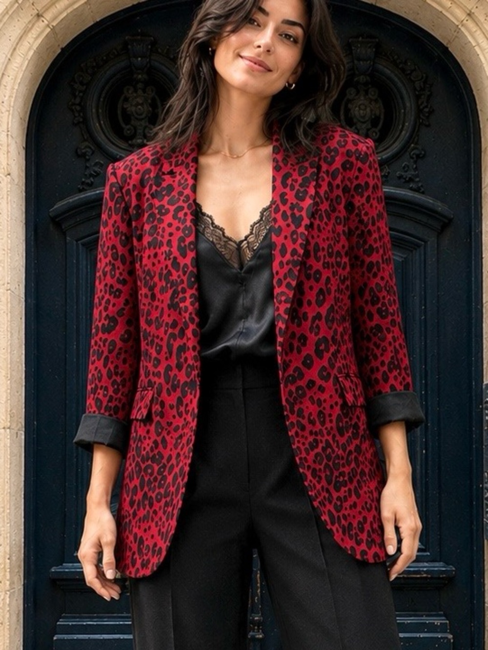 Ruti Red Leopard Print Oversized Blazer Jacket Size 4 Statement Piece